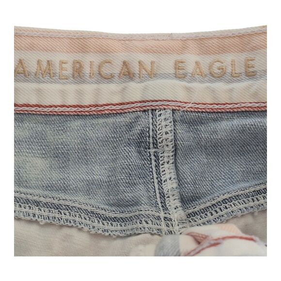 American Eagle High Rise Mom Jean Shorts Denim Pastel Striped Raw Hem Size 6 - Picture 12 of 13